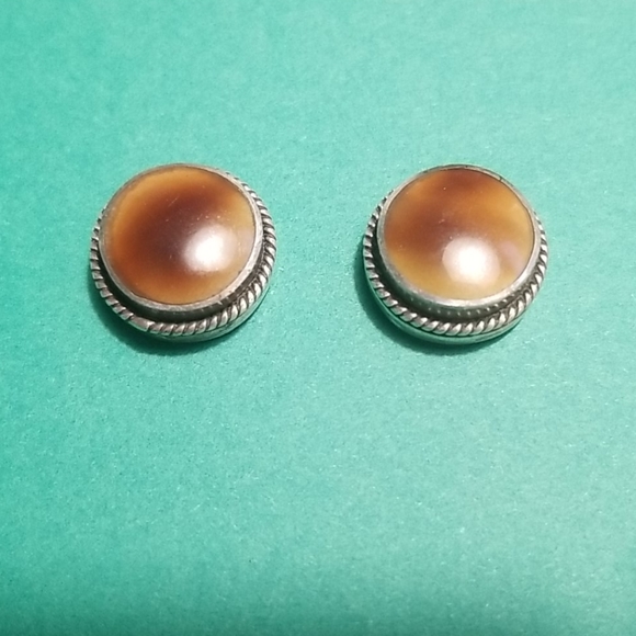 VintageSterling Silver studs with brown stone - Picture 3 of 6